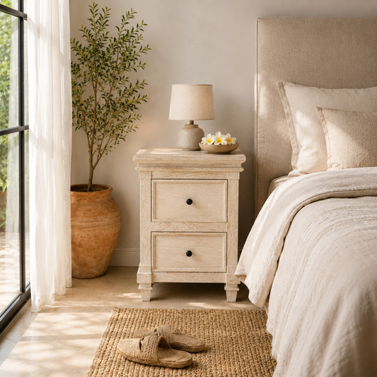 The Amelia Nightstand - Elegant Carved Nightstand