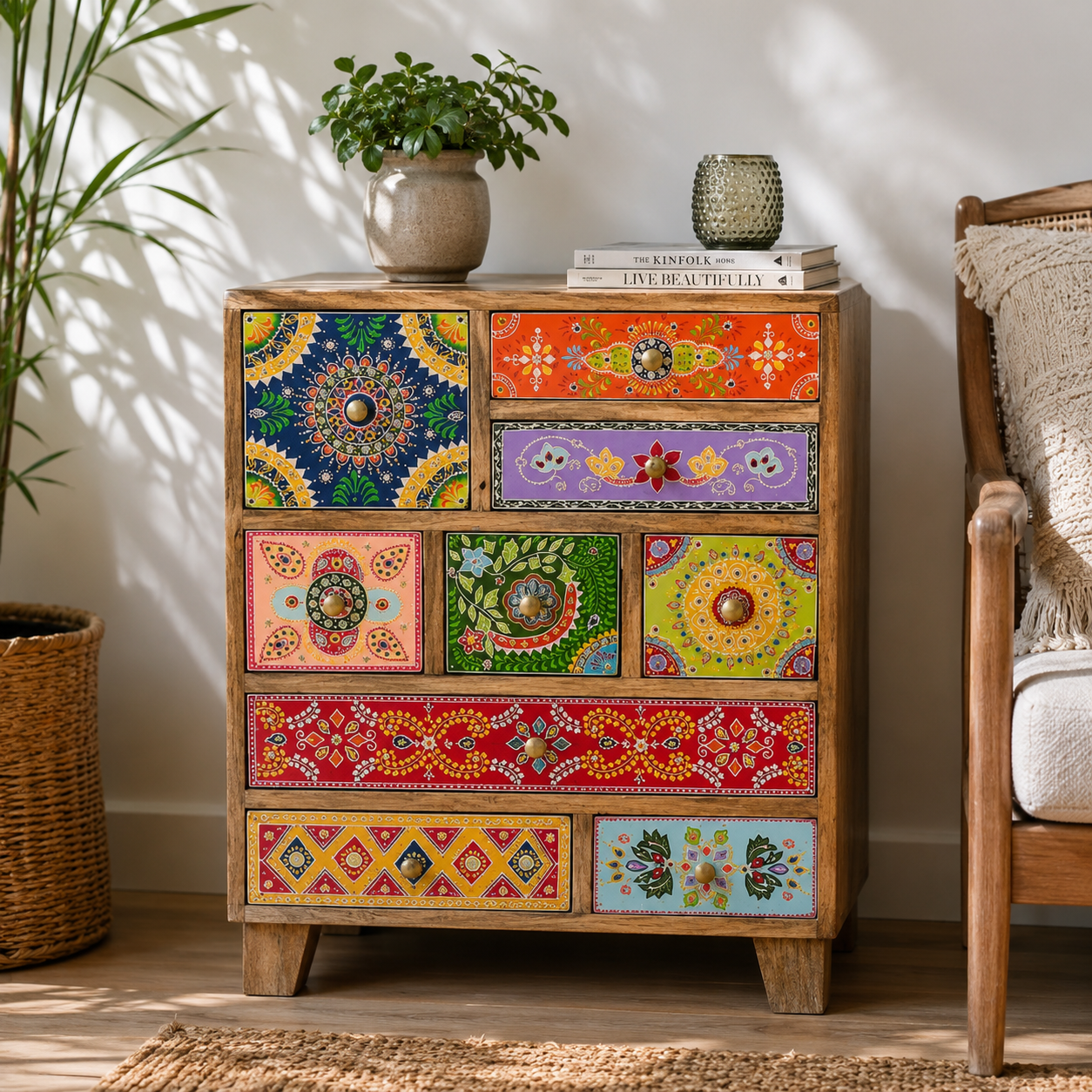 The Eliza Nightstand - Botanical Carved Nightstand