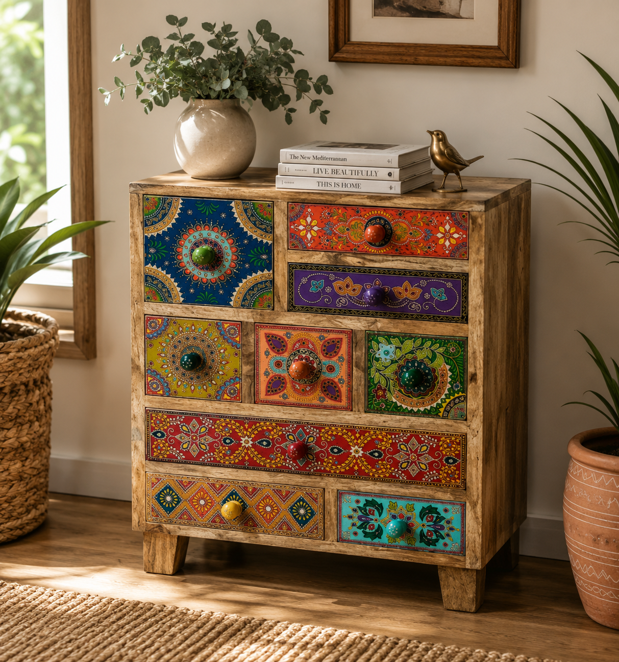 The Eliza Nightstand - Botanical Carved Nightstand