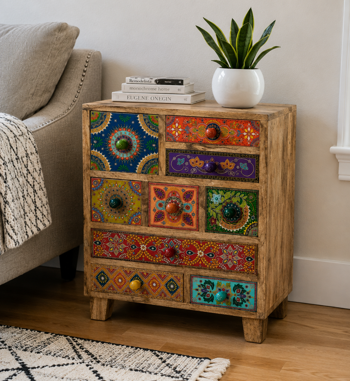 The Eliza Nightstand - Botanical Carved Nightstand