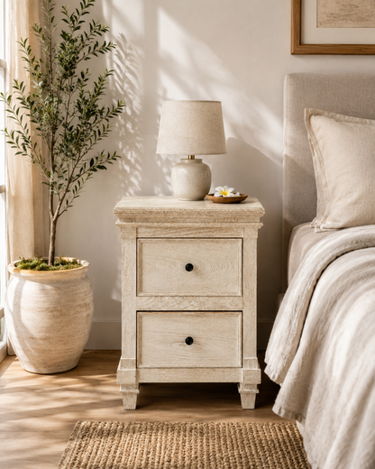 The Amelia Nightstand - Elegant Carved Nightstand