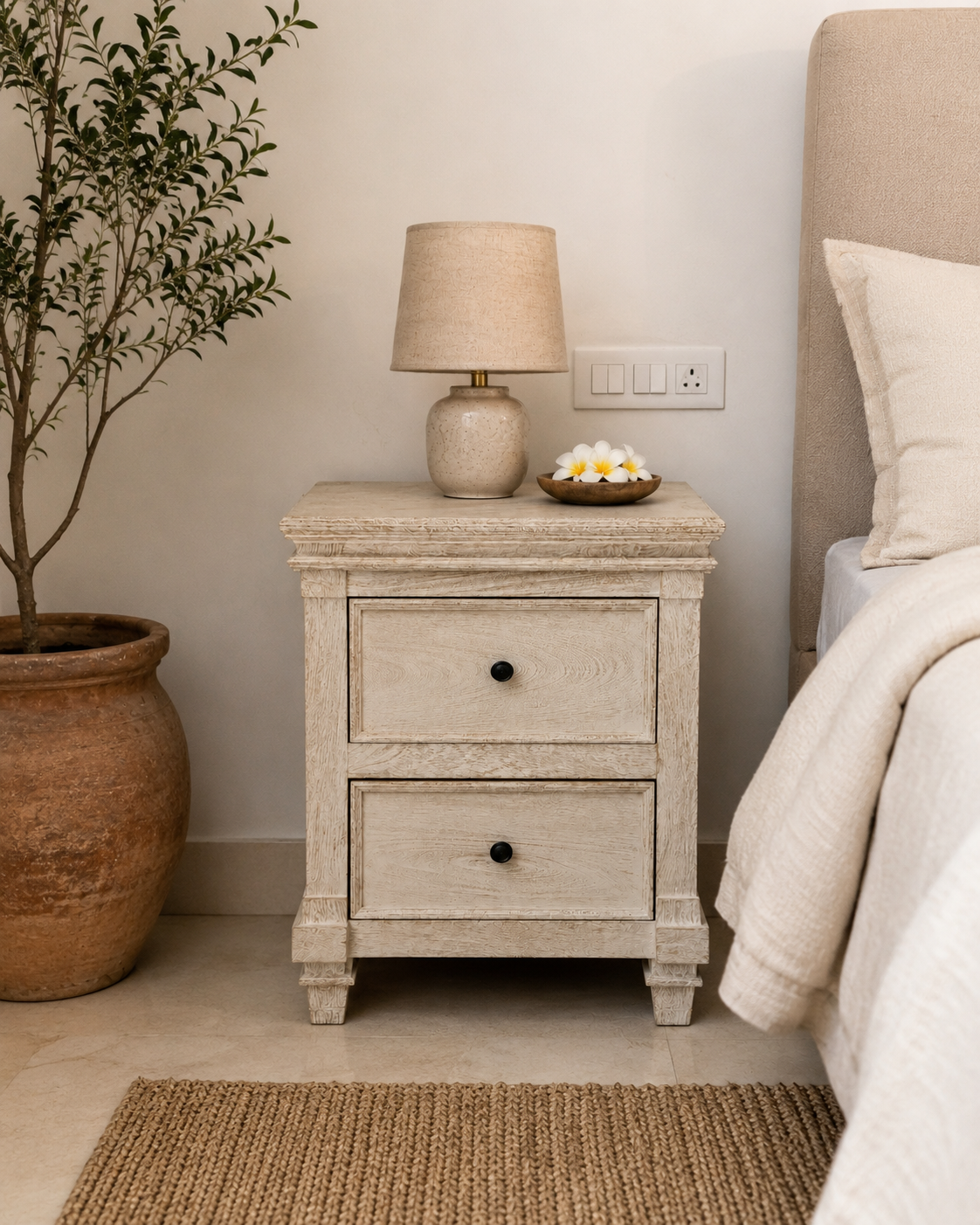 The Amelia Nightstand - Elegant Carved Nightstand