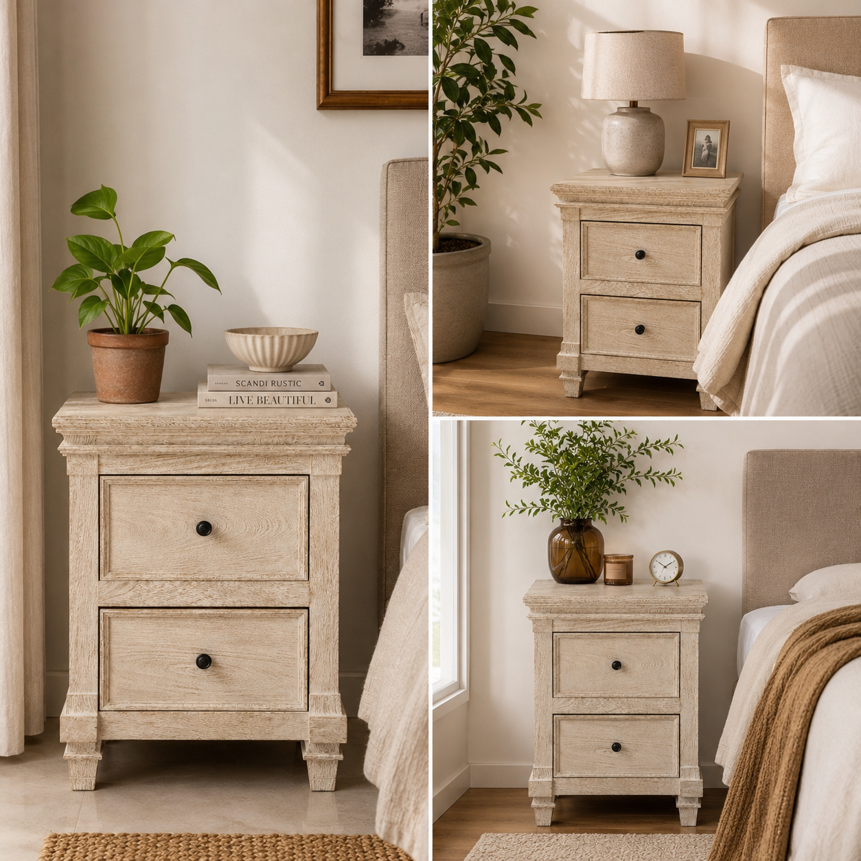 The Amelia Nightstand - Elegant Carved Nightstand