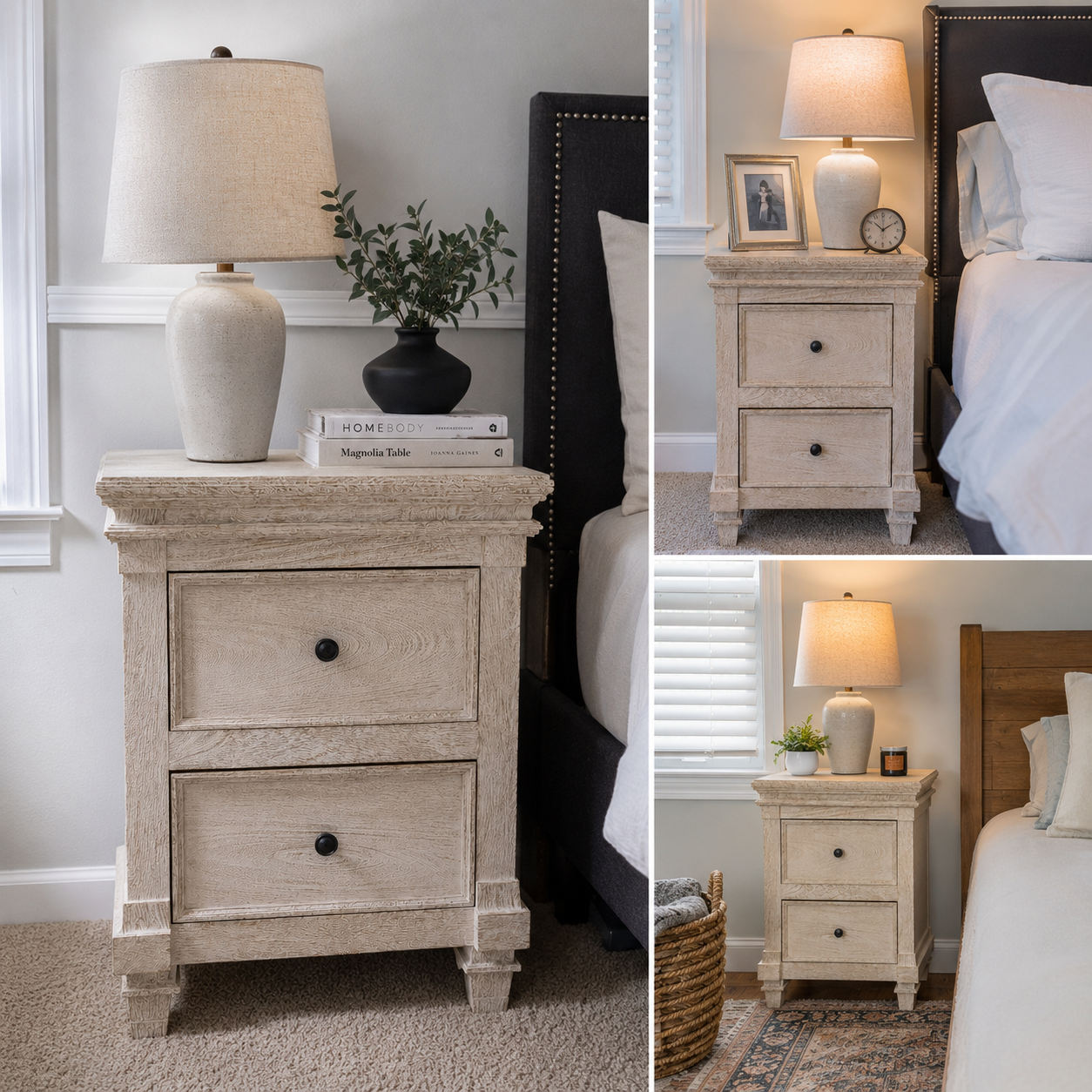 The Amelia Nightstand - Elegant Carved Nightstand