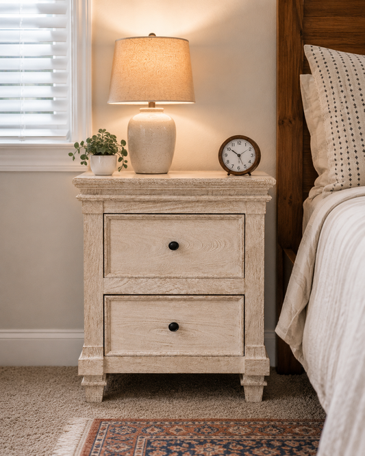 The Amelia Nightstand - Elegant Carved Nightstand